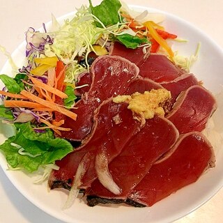 しめて400円☆お惣菜で簡単鰹たたき丼